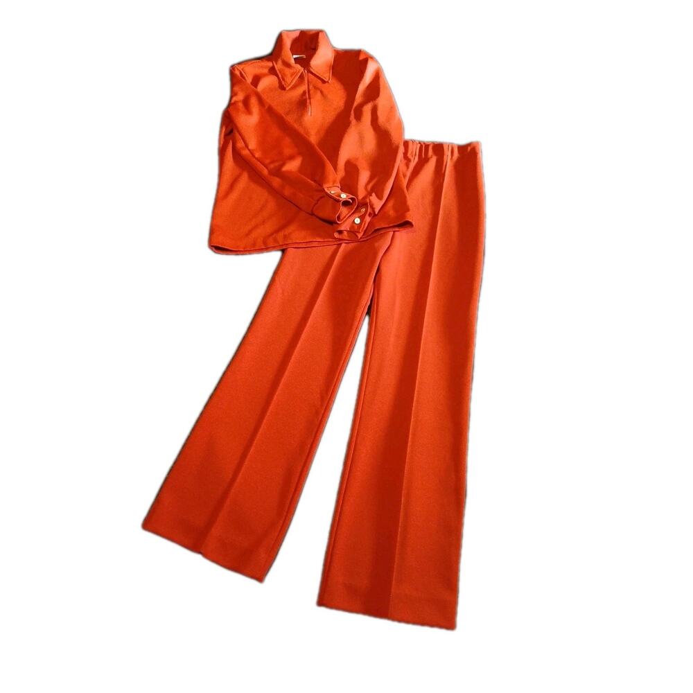 Vintage Women’s 1970’s Mod Montgomery Ward Red Pant Suit Polyester XS/SM A23